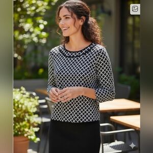 Liz Claiborne Geometric Black and White Blouse